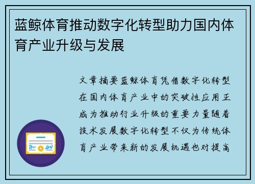 蓝鲸体育推动数字化转型助力国内体育产业升级与发展